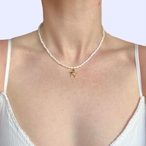 Gold Starfish Charm & white bead Necklace⭐️